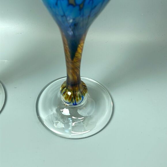 JIM BUSH Art Glass Hand Blown Iridescent Champagne Flutes PAIR 2014 - Picture 4 of 8